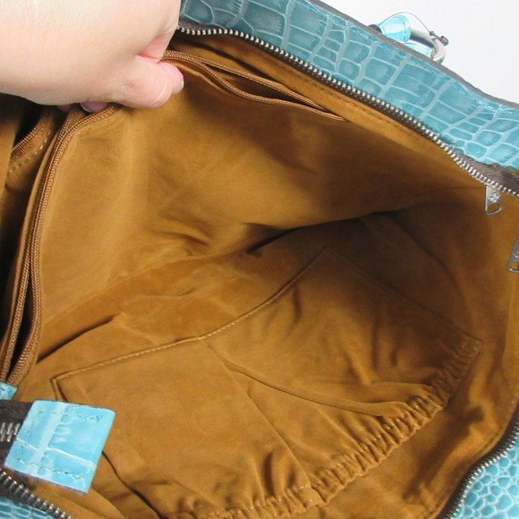 Patricia Nash Abingdon Blue Grass Genuine Leather Tote Bag Croc Embossed 966 - Picture 5 of 16